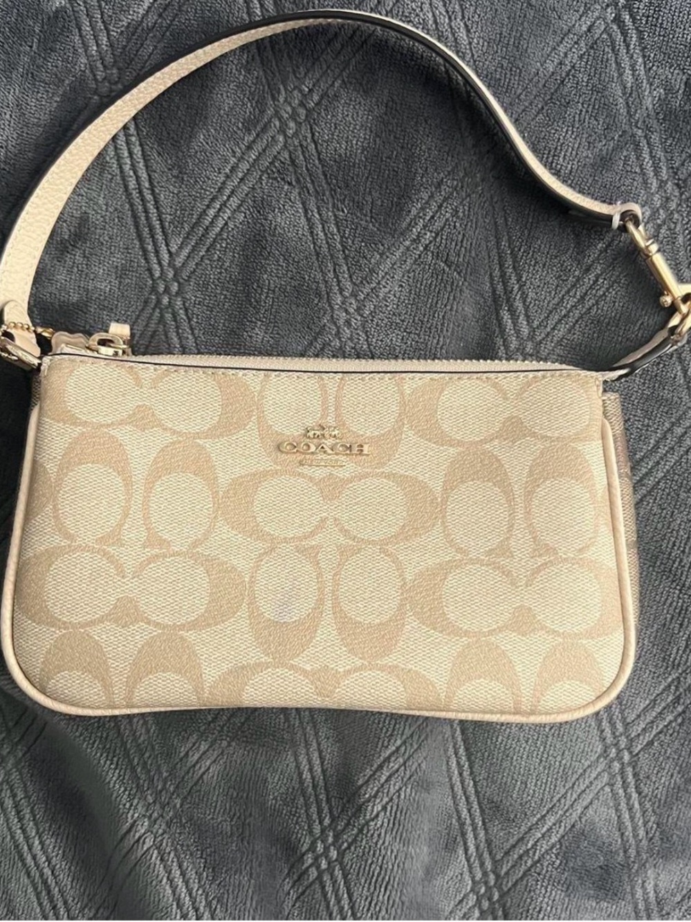 Coach Beige Signature Mini Wristlet - Picture 1 of 2